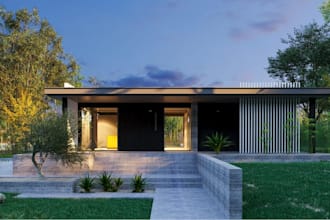 redesign prefab house facade, cabin house render,modular cottage building design