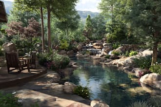 create backyard landscape design rendering