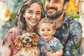 amazing family portrait watercolor portrait