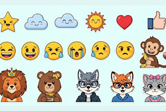 draw a cute cartoon stickers, emoji, emoticon, mascot and furry fursona
