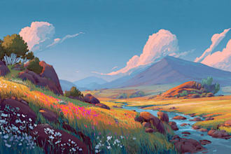 illustrate beautiful flat landscape illustration art