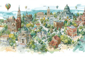 design a watercolor map illustration of your city or venue