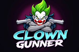 design awesome clown gunner mascot logo