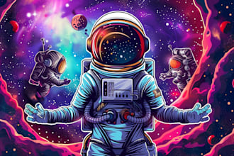 draw galaxy, astronaut mascot logo, cartoon character illustration