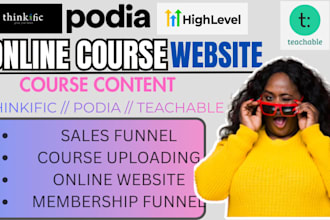 build thinkific, teachable, and podia websites with online course content