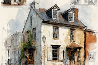 create house and building photo into watercolor art