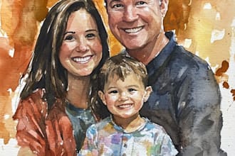 create a watercolor family portrait