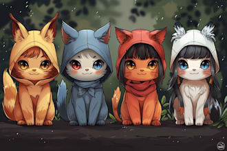 do cute chibi character, cartoon , sticker and emoticons