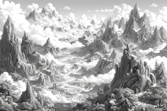 draw fantasy landscape or enviroment art into line art