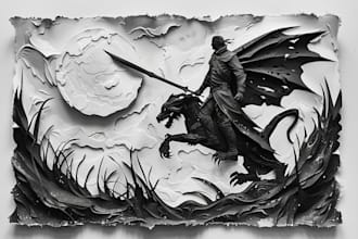 create linocut or fantasy animal portraits