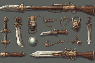 design creative concept art of weapons and items