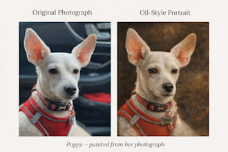 create a hand finished digital pet portrait from your photo