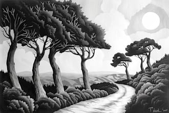 create awesome linocut landscape illustration art
