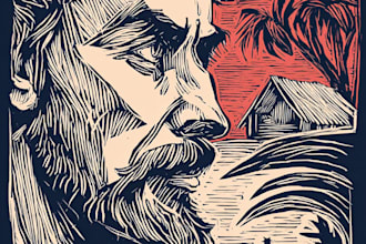 create a portrait print linocut style digital art