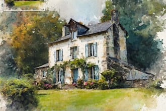 paint a watercolor house portrait from photos