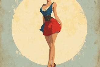 create retro vintage pin up girl illustration