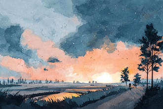 draw a watercolor landscape illustration