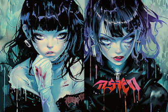 draw dark, punk, goth, horror character in comic like style