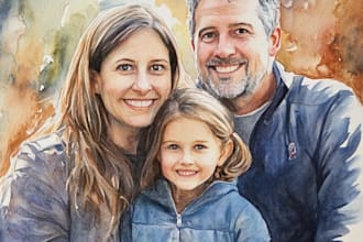 custom watercolor family portrait from photo