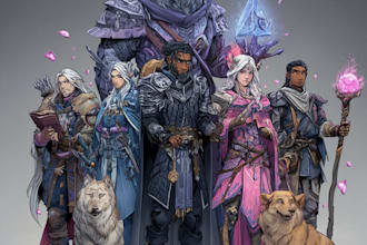 create dnd party art, fantasy character for dnd party