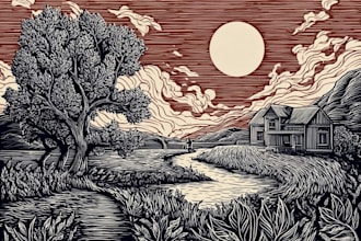 design vintage linocut and woodcut style illustrations