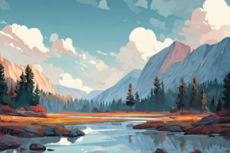 illustrate beautiful flat landscape illustration art