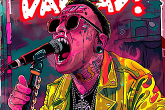 draw crazy cartoons, album cover, punk, rock, hiphop etc