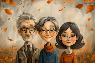 draw yellow cartoon caricature family portrait illustration