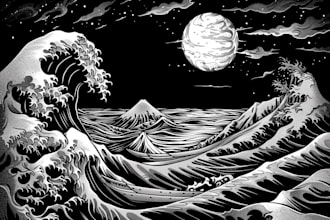 draw detailed dark art with woodcut or linocut style