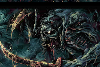 do a creepy and dark horror art illustration