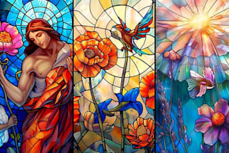 create custom stained glass art or fantasy digital painting for decor