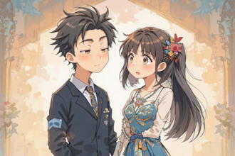draw a cute cartoon couple avatar