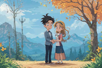 design cartoon couple illustration in HD