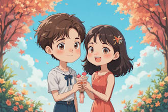 create a lovely cartoon couple portrait art