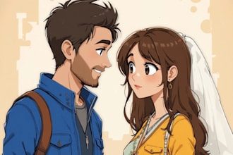 create a romantic cartoon couple drawing