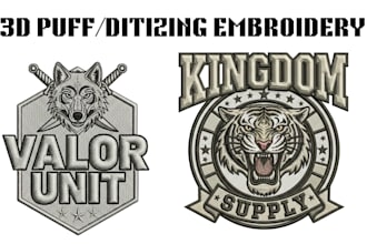 do flat embroidery design 3d puff logo digitizing into dst pes emb
