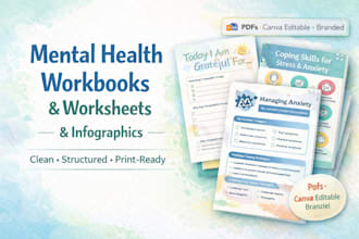 design mental health worksheet, planner, and workbook