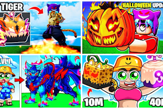 create a premium cartoon blox fruits thumbnail in 24 hours