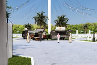 design 3d event center, stage, and outdoor stage with realistic cgi visuals