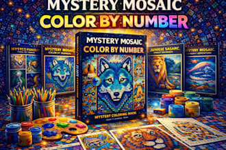 design premium mystery mosaic color by number artwork for print and KDP