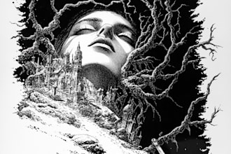 draw black and white, dark, fantasy art