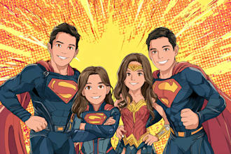 design a gorgeous family superhero portraits for yourself