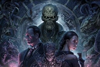 sci fi horror and fantasy scene concept art illustrations