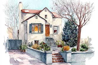 paint a watercolor house portrait or city space illustration
