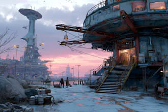 make environment, cyberpunk, sci fi art landscape design
