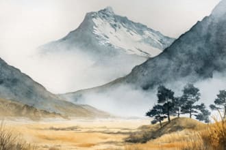 draw a watercolor landscape illustration