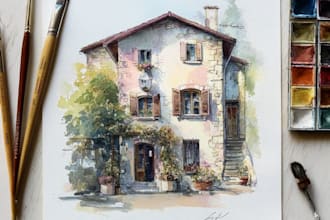 create a watercolor house portrait or buildings