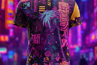 do cyberpunk or 90s retro japanese or anime  style for t shirt