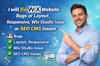 fix wix website bugs or layout, responsive, wix studio issue or seo cms issues