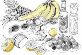 draw detailed line art of any product, food, sketch